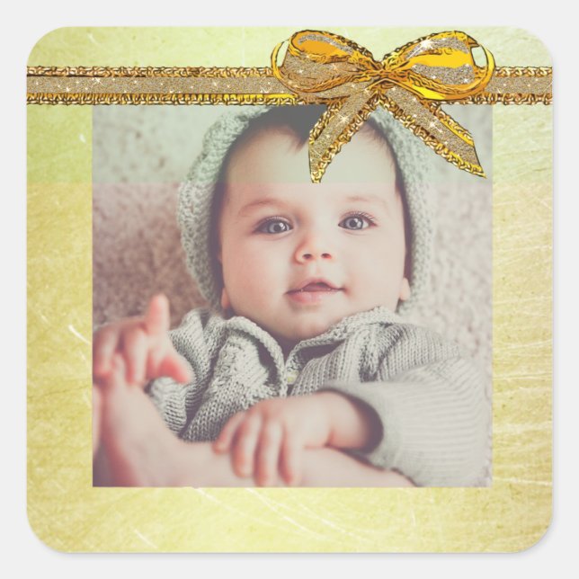 Gold Gender Neutral Baby Photo Stickers (Front)