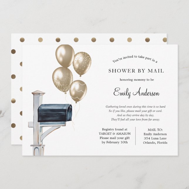 Gold Gender Neutral Baby Shower by Mail Invitation (Front/Back)
