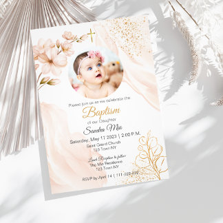 Gold Gender Neutral with Photo Baptism Invitation