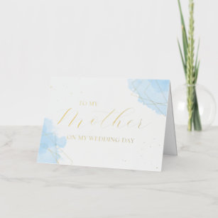 Gold Geo Blue Watercolor To Mother On Wedding Day Foil Greeting Card