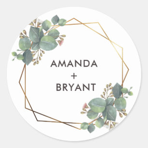 Gold Geo Frame Eucalyptus Classic Round Sticker