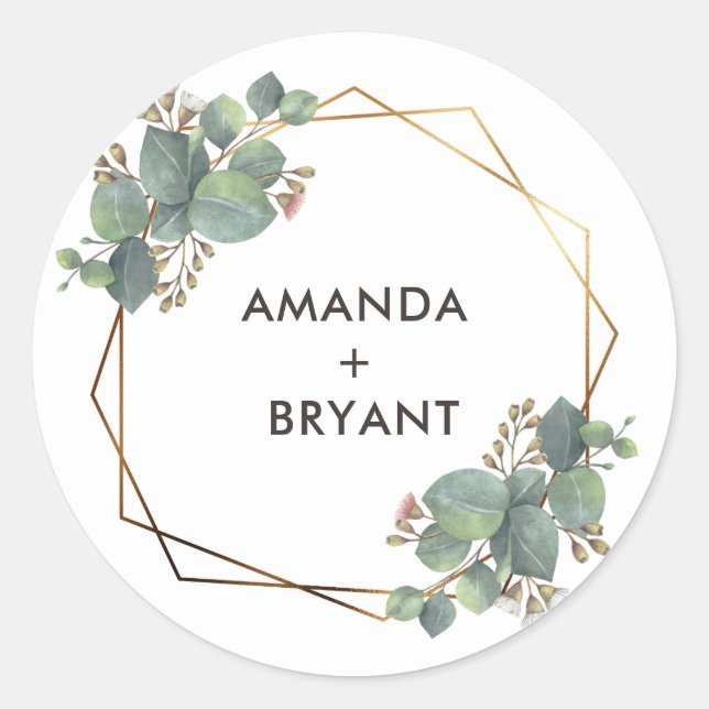 Gold Geo Frame Eucalyptus Classic Round Sticker (Front)