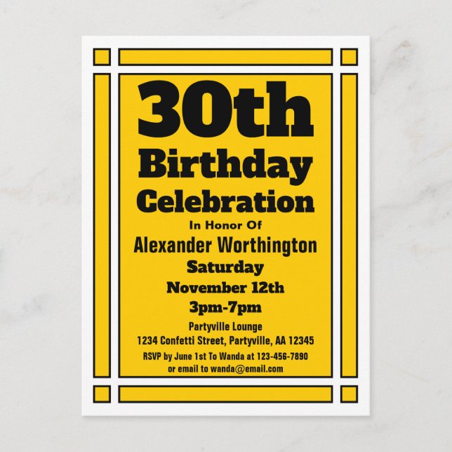Gold Geometric 30th Birthday Invite Postcard (Front)