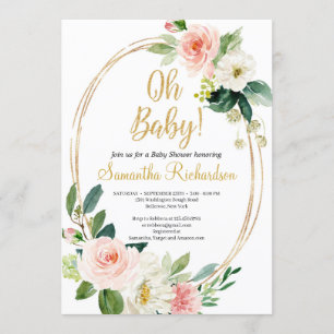 Gold Geometric ANd Greenery Foliage Boho Baby Invitation
