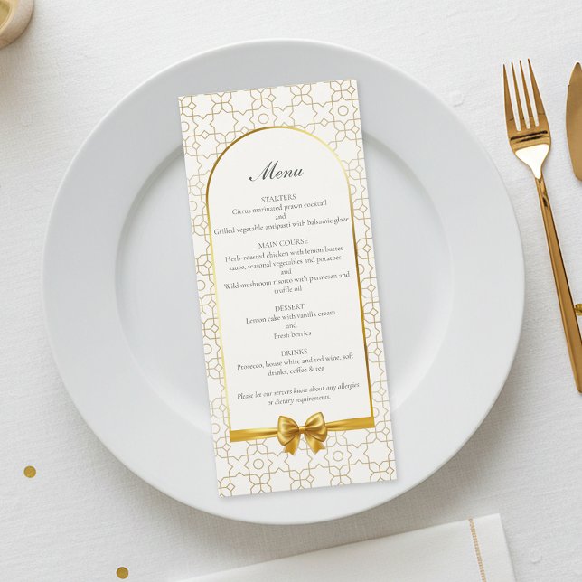 Gold Geometric Arch Art Deco Inspired Wedding Menu (Gold & Ivory Geometric Art Deco Wedding Menu Card)