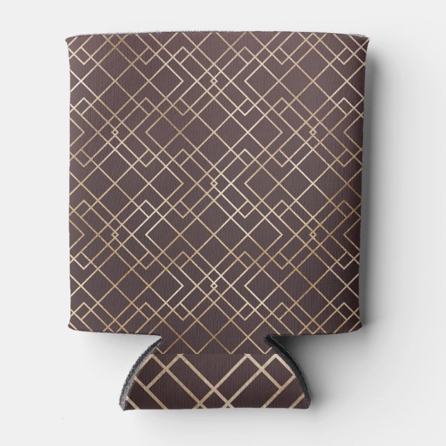 Gold Geometric, Art Deco Marsala. Can Cooler (Front)