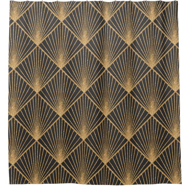 Gold Geometric Art Deco Pattern. Shower Curtain (Front)