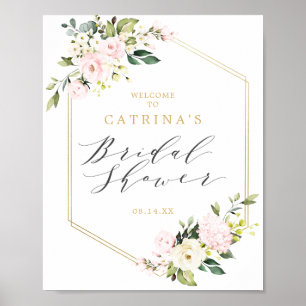 Gold Geometric Blush Floral Bridal Shower Welcome Poster