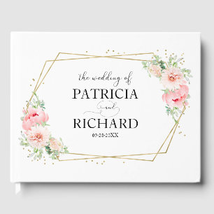 Gold Geometric Blush Floral Elegant Wedding Guest Book