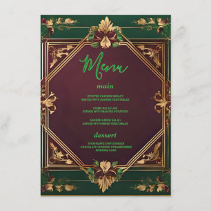 Gold Geometric Burgundy and Green Floral Wedding  Menu