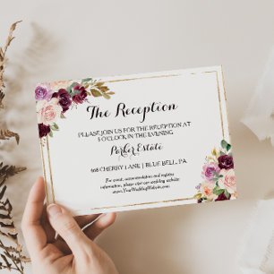 Gold Geometric Burgundy Wedding Reception Card