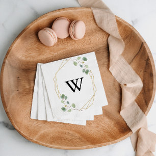 Gold Geometric Calligraphy Monogram Wedding Napkin