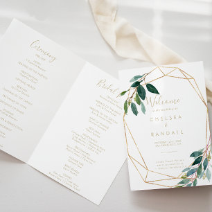 Gold Geometric Chic Eucalyptus Folded Wedding  Program