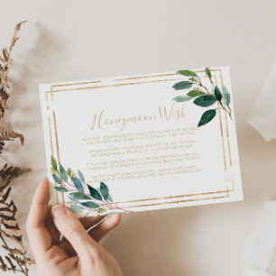 Gold Geometric Chic Eucalyptus Honeymoon Wish Enclosure Card