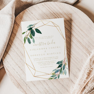 Gold Geometric Chic Eucalyptus Nuestra Boda Invitation