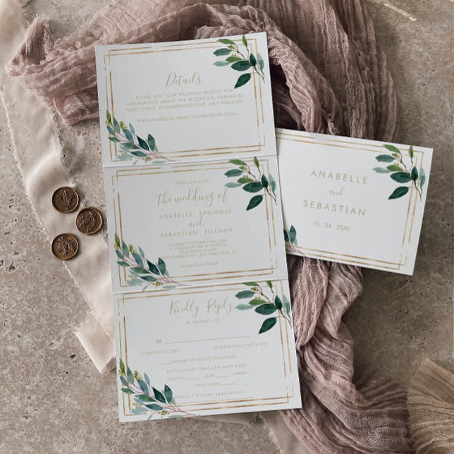 Gold Geometric Chic Eucalyptus Trifold Wedding  (Creator Uploaded)