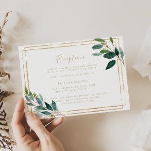 Gold Geometric Chic Eucalyptus Wedding Reception Enclosure Card