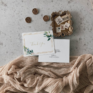 Gold Geometric Chic Eucalyptus Wedding   Thank You Card