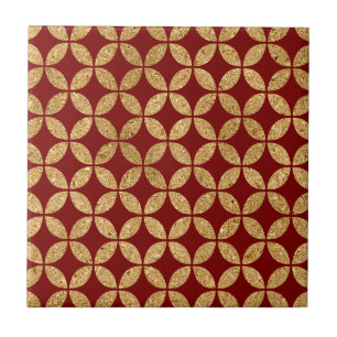 Gold Geometric Circle Pattern on Red Ceramic Tile