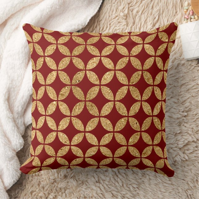 Gold Geometric Circle Pattern on Red Cushion (Blanket)