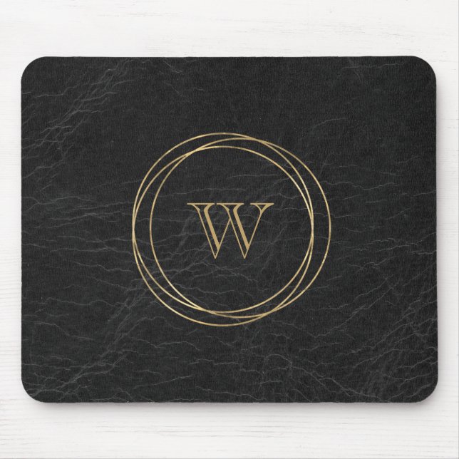 Gold Geometric Circles Black Monogram Mouse Pad (Front)