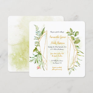 Gold Geometric Crystal Botanicals Square Invitation