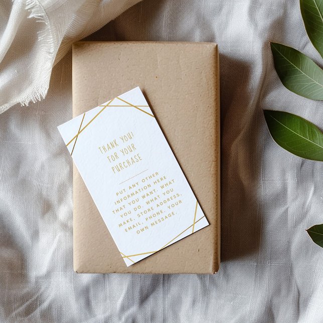 Gold geometric customer orders thank you enclosure card (White and gold geometric "Thank you for your purchase" insert card with easy to read  message)