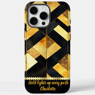 Gold geometric design on black iPhone 16 pro max case