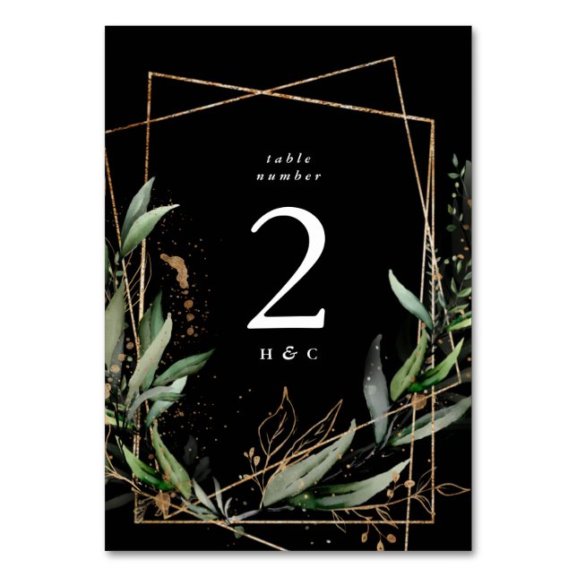 Gold Geometric Diamond Eucalyptus Premium Onyx Table Number (Front)