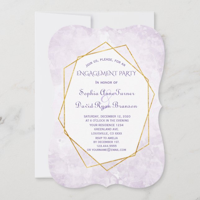 Gold Geometric Diamond Lavender Engagement Party Invitation (Front)