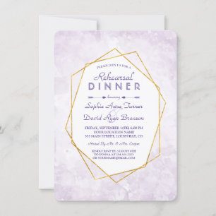 Gold Geometric Diamond Lavender Rehearsal Dinner Invitation
