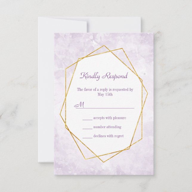 Gold Geometric Diamond Lavender Wedding RSVP (Front)
