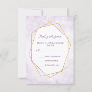 Gold Geometric Diamond Lavender Wedding RSVP Card