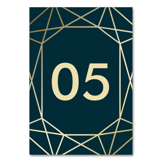 Gold Geometric Diamond Wedding Table Number Cards (Front)