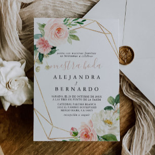 Gold Geometric Elegant Fall Flowers Nuestra Boda Invitation