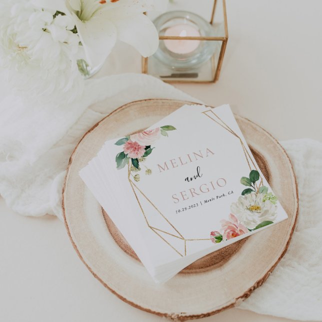 Gold Geometric Elegant Fall Flowers Wedding  Napkin (Creator Uploaded)