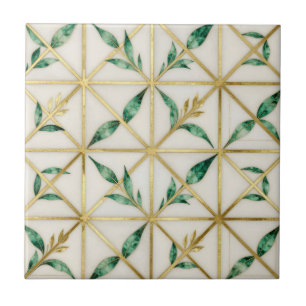 Gold Geometric Emerald Leaf Luxury Pattern Ceramic Tile