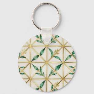 Gold Geometric Emerald Leaf Luxury Pattern Key Ring