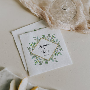 Gold Geometric Eucalyptus Calligraphy Wedding Napkin