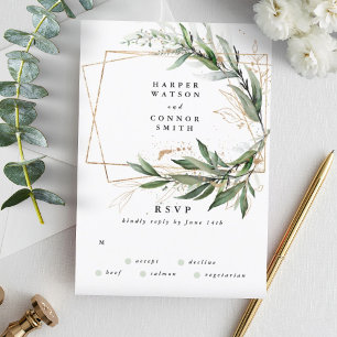 Gold Geometric Eucalyptus Elegant Greenery Sage RSVP Card