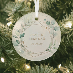 Gold Geometric Eucalyptus Greenery Newlywed Glass Tree Decoration