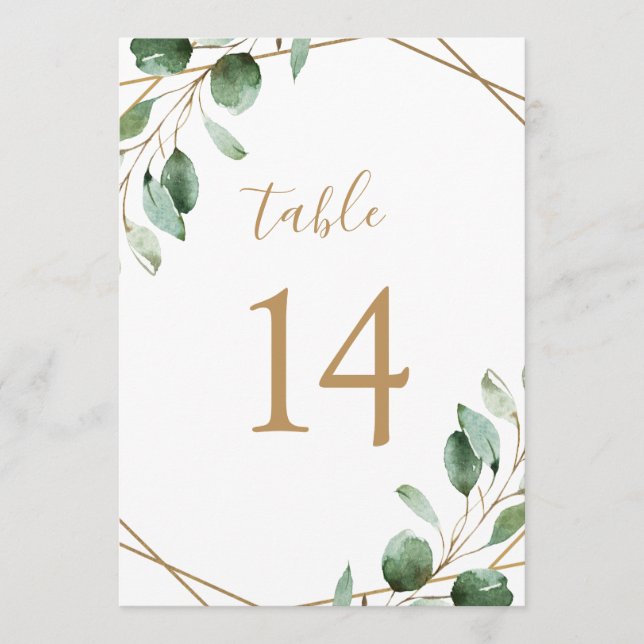 Gold Geometric Eucalyptus Greenery Table Numbers (Front)