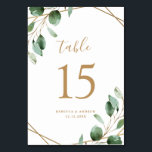 Gold Geometric Eucalyptus Greenery Wedding Table Number<br><div class="desc">Designed to coordinate with our Moody Greenery wedding collection, this customisable Table Numbers Card features watercolor sage green eucalyptus leaves accented with a gold geometric frame and paired with a stylish script and classy serif font in gold. To make advanced changes, go to "Click to customise further" option under Personalise...</div>