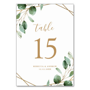 Gold Geometric Eucalyptus Greenery Wedding Table Number