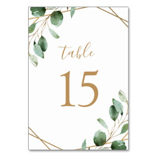 Gold Geometric Eucalyptus Greenery Wedding Table Number