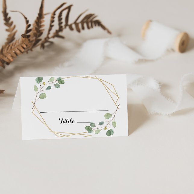 Gold Geometric Eucalyptus Wedding Place Card (Creator Uploaded)