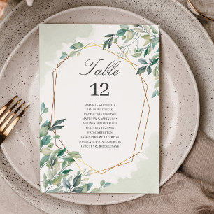 Gold Geometric Eucalyptus Wedding Table Number