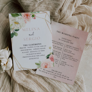 Gold Geometric Fall Flowers Wedding Program