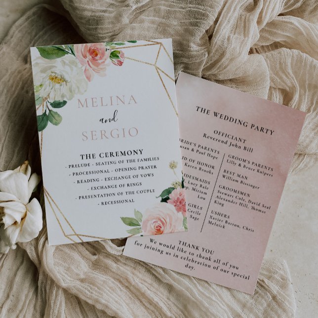 Gold Geometric Fall Flowers Wedding Program (Creator Uploaded)