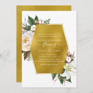Gold Geometric Floral 50th Wedding Anniversary Invitation